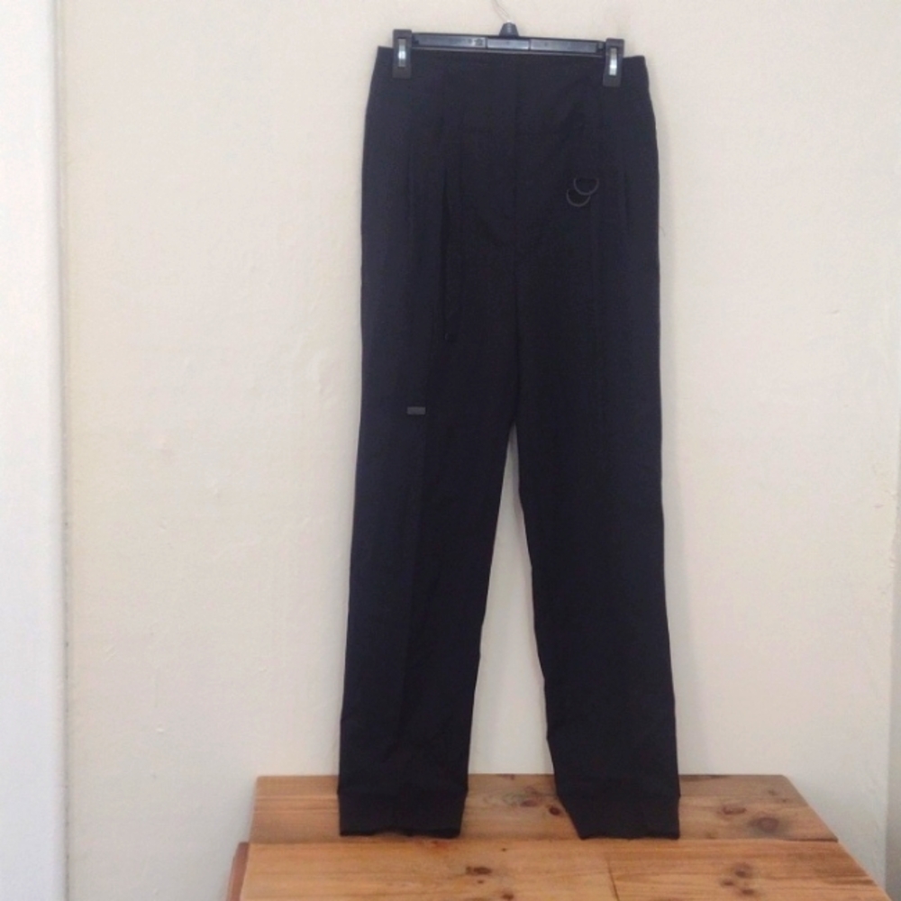 Shipley & Halmos Black Wool Pleated Double Belted Slim Leg Pants Size 6